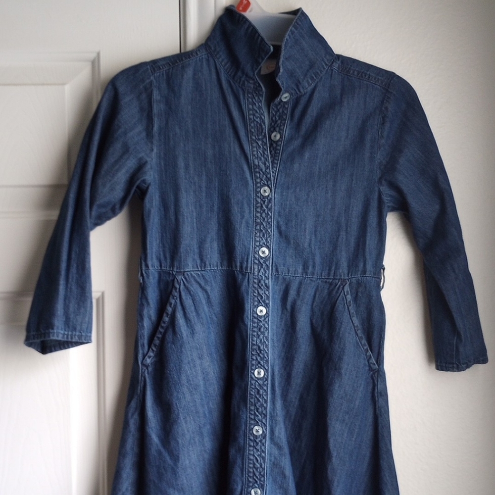 Wonder Nation Girls Blue Chambray 3/4 Sleeves Collared Dress Size M( 7-8)
